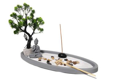 Zen-Garten mit Buddhafigur Bonsai Baum Dekostein Nr:HY-2007